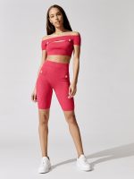 High Waist Ribbed Knit Cycling Shorts - Fuchsia - Image 4