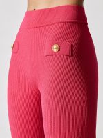 High Waist Ribbed Knit Cycling Shorts - Fuchsia - Image 3
