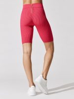 High Waist Ribbed Knit Cycling Shorts - Fuchsia - Image 6