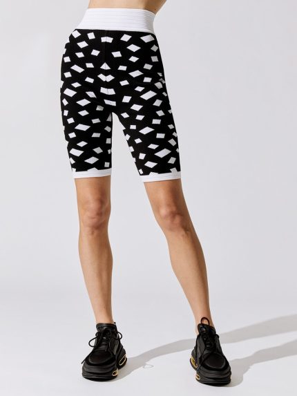 High Waist Jacquard Cycling Shorts - Eab Noir/Blanc