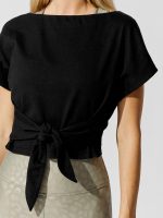 Tie Front Tee - Black - Image 4