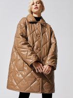 Jacey Leather Puffy Jacket - Taupe - Image 5