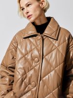 Jacey Leather Puffy Jacket - Taupe - Image 3