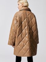 Jacey Leather Puffy Jacket - Taupe - Image 4